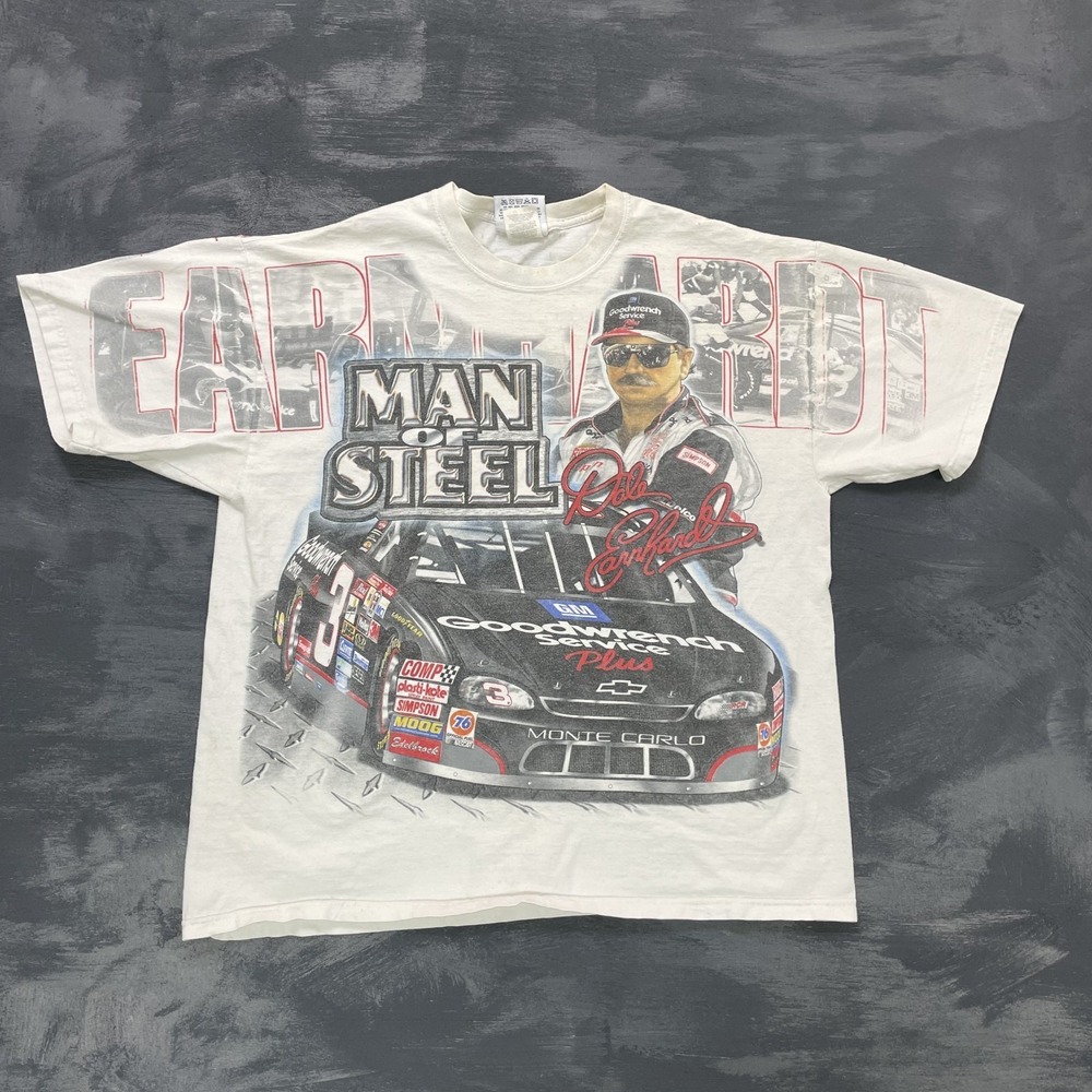 Vintage NASCAR Dale Earnhardt Shirt Mens XXL 1990s  white All Over Print
